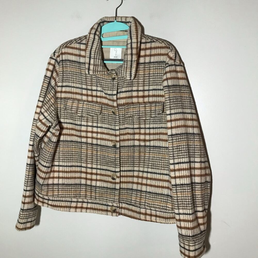 Joie Xl Soft Button Front Shacket Jacket Tan Plai… - image 2